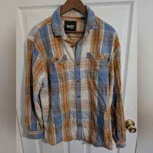 Howler Bros Mens Shirt Flannel Plaid Blue Orange Button Long Sleeve Size XL